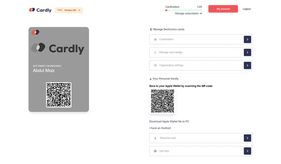 Cardly — Card management SaaS application that provides businesses with tools to create, manage, an