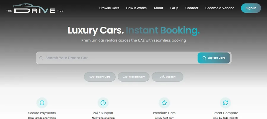 The Drive Hub — Premium car rental platform across the UAE with seamless booking, fleet management, and ex