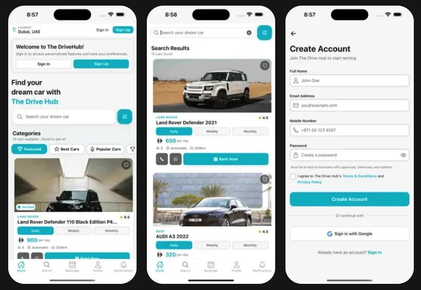 The Drive Hub (iOS) — iOS app for The Drive Hub — UAE's premium car rental platform with seamless mobile booking